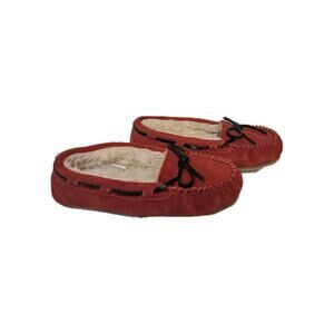 Weestep Women's Slippers Moccasin Red Suede Size 5 Faux Fur Lined.